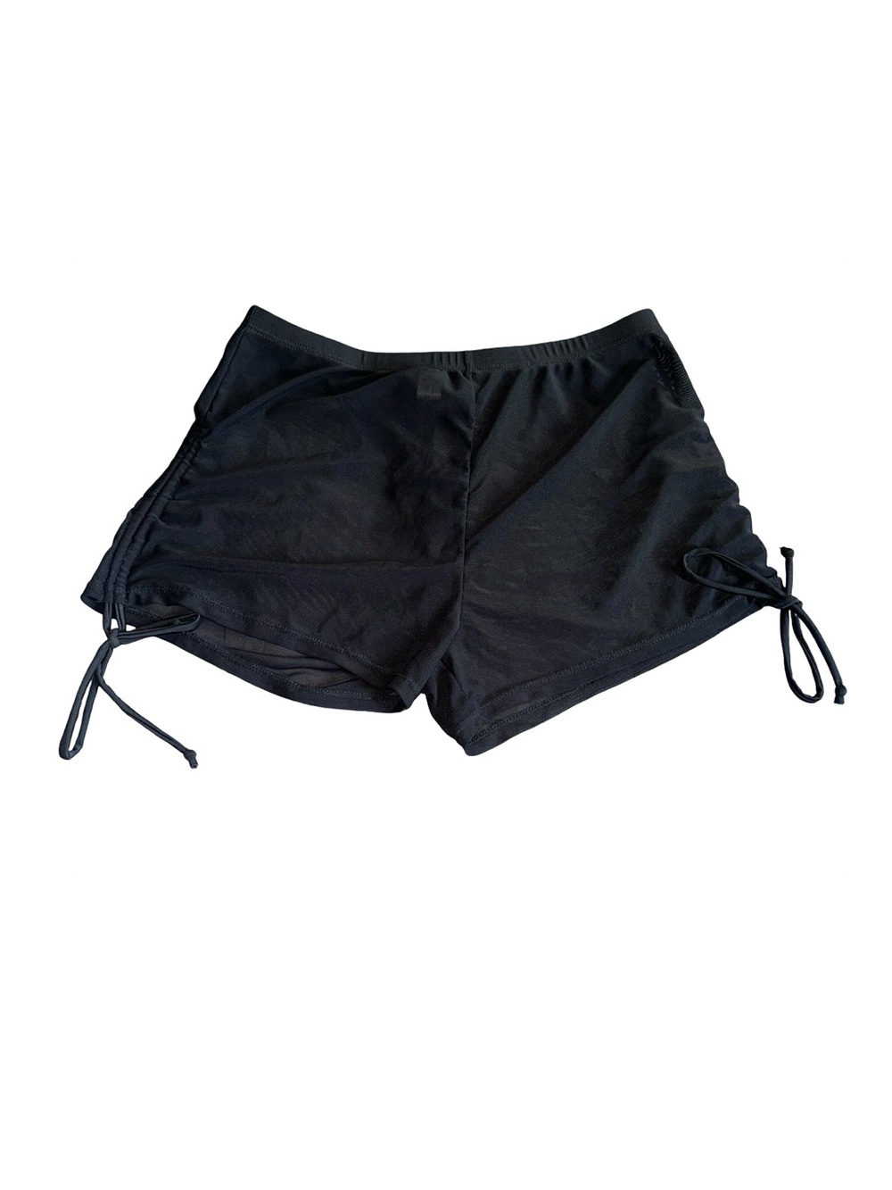 Black mesh Drawstring Side-Tie Swim Coverup Shorts